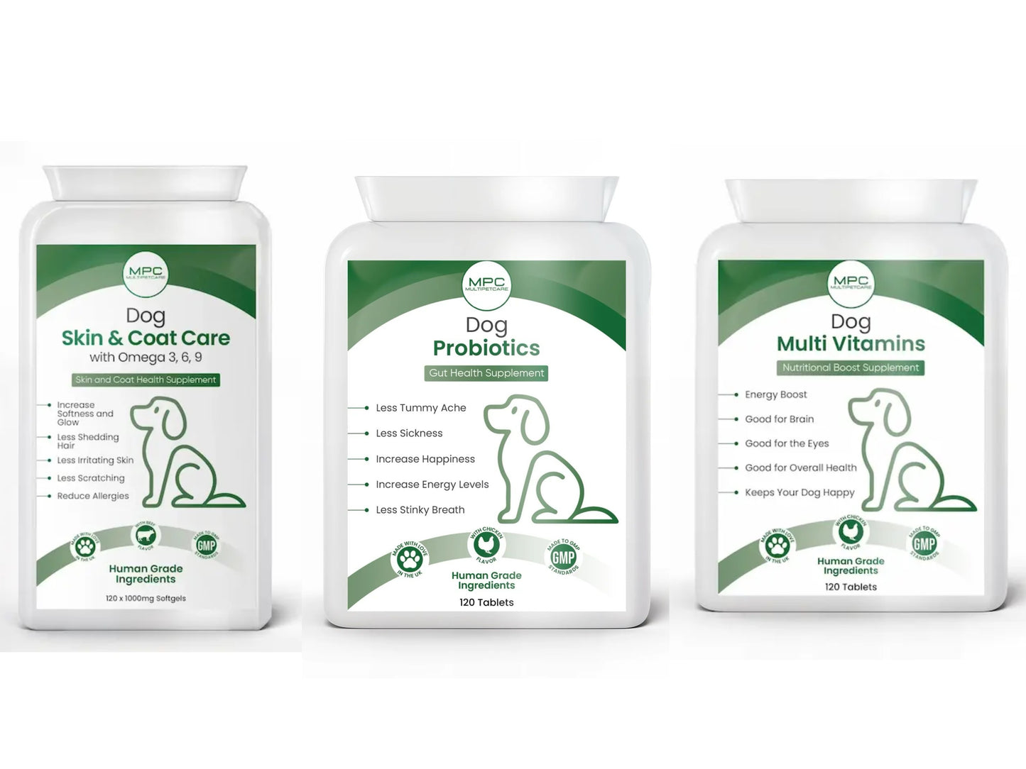 Dog Probiotics, Multivitamins and Skin & Coat Care Bundle - Buy 3, Save 12%