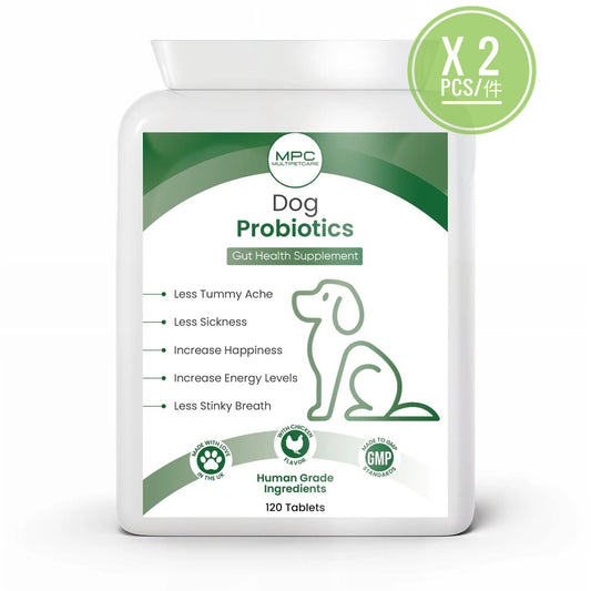 Dog probiotics supplement packaging with MPC logo on a white background